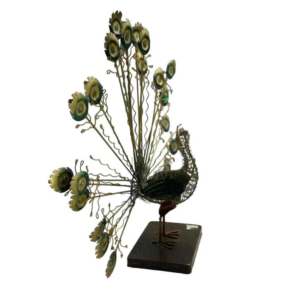 Vtg Pier 1 MCM Sculptural Metal Wirework‎ Peacock Decor Art Deco Boho Chic 13.5